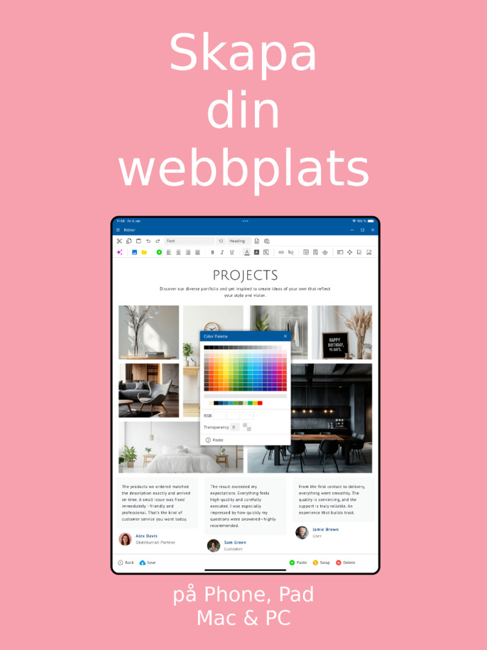 Website Builder App - Skapa webbplats via app på iOS och Android – tabletvy