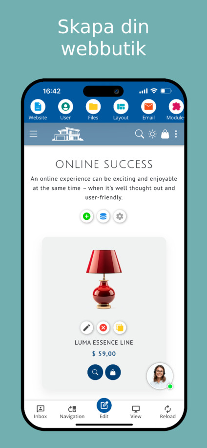 Skapa webbutik i Website Builder App – smartphone skärmdump