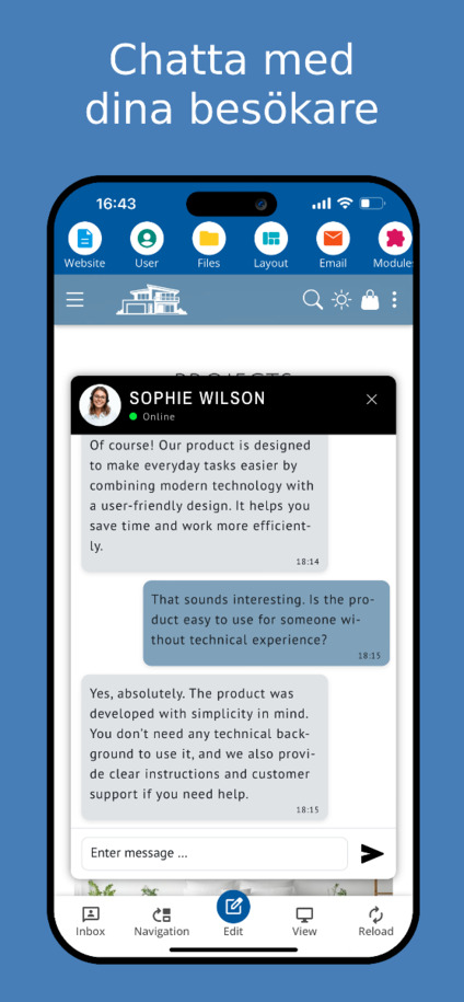 Live-chat med webbplatsbesökare – mobil vy