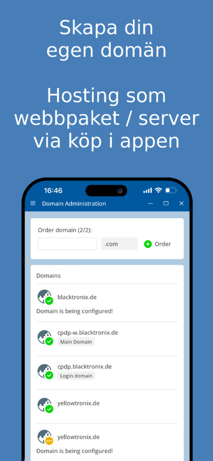 Skapa och hantera egen domän – app skärmdump