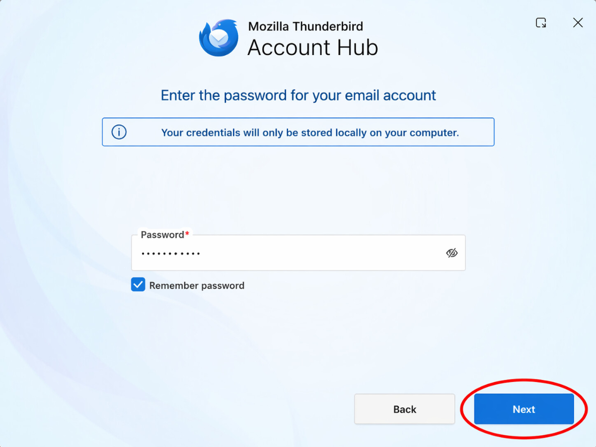 Thunderbird fragt nach dem Passwort für das eingerichtete E-Mail-Konto