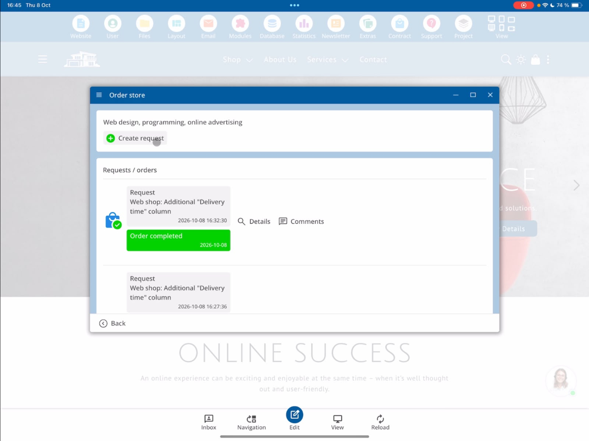 Template-Bestellung im Customer Request System