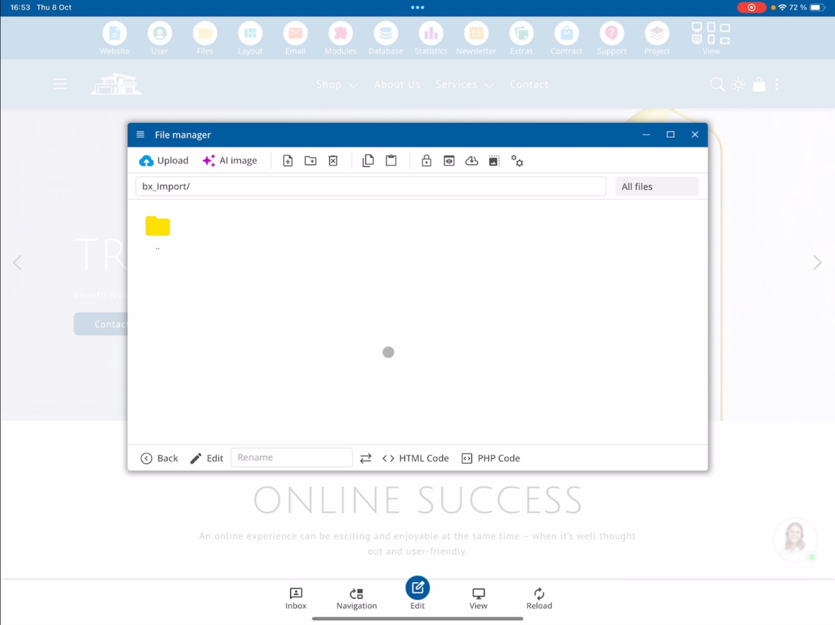 Datei-Manager mit Template-Dateien im Ordner BX Import